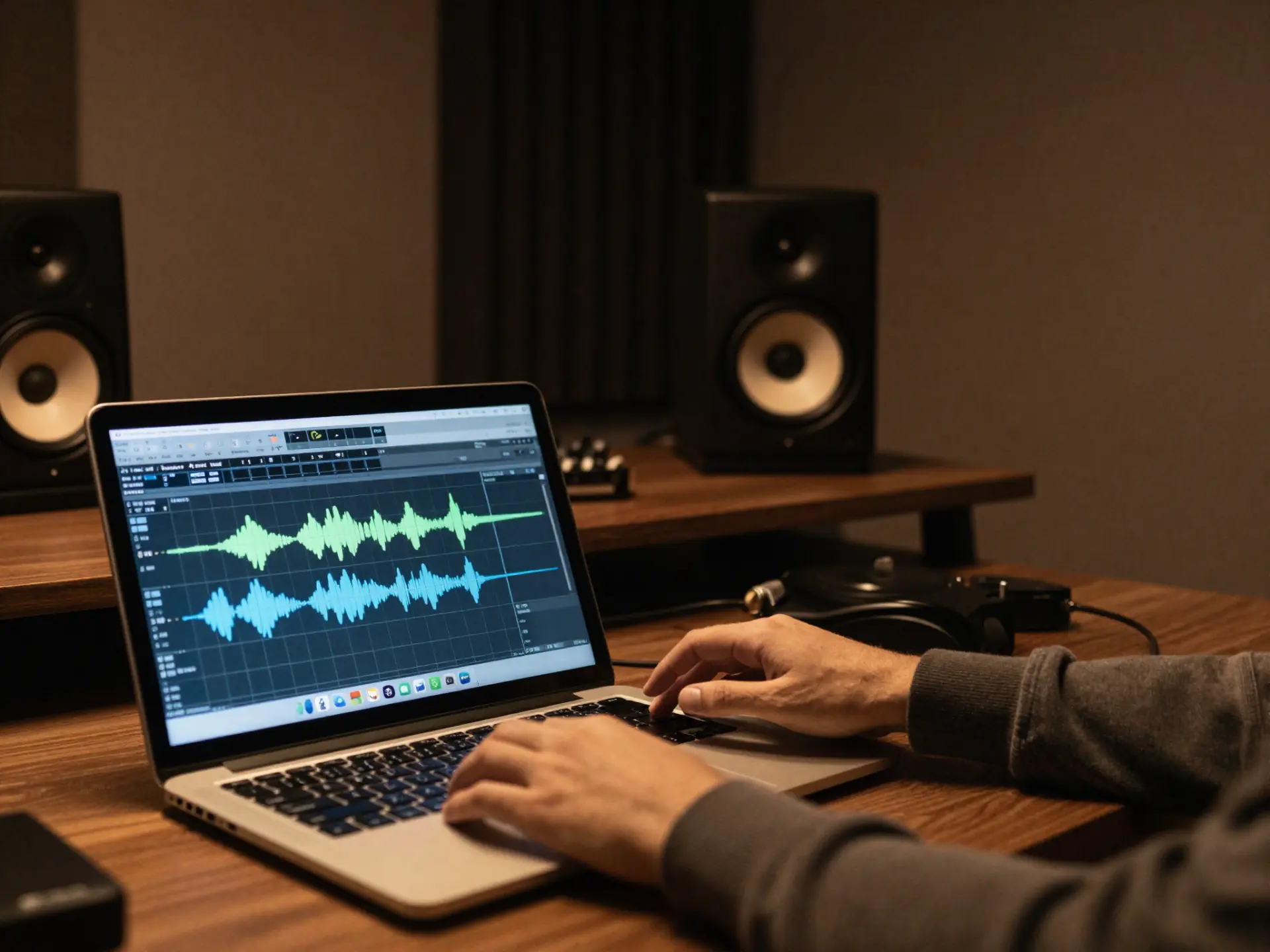 Music producer at laptop